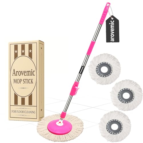 Image of Premium Classic Pink Rod Mop Stick- India's Biggest Rod Set with 3 Microfiber Refills -Easy to fit for All Bucket Mops-F1