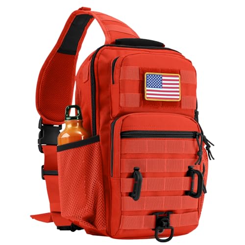 Image of Rover Sling Pack Tactical Shoulder Sling Bag Backpack with Bottle Holder Crossbody Chest Bag, Orange