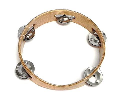 Natural Bamboo Wooden Tambourine – Headless Single Row with 5-Pair Jingles (7