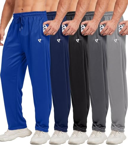 lomsoe 5 Pack Mens Sweatpants Open Bottom Joggers for Men with Zip Pockets Loose Fit Mesh Athletic Pants for Running,Casual