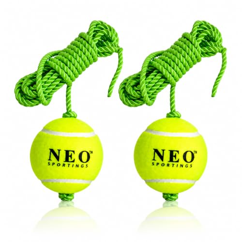 Image of Medium-Heavy Weight *80 Grams* Hanging Tennis Green Ball || 3.6 mtrs Nylon Rope || Double Knot || Green Rope || Pack of 2