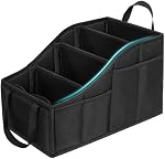 YOHOOLYO Siège auto Organisateur Siège arrière Enfants Siège moyen Collapsible Organisateur de voiture avec 4 Compartiments, 11 Les poches de mesh, 2 Poignées pour rangement avant et arrière, Noir