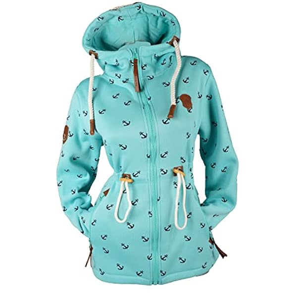 VIN TE Women's Sweat Parka Coat Jacket Hooded Fleece Lined Hoodie Anchor M L XL 2XL