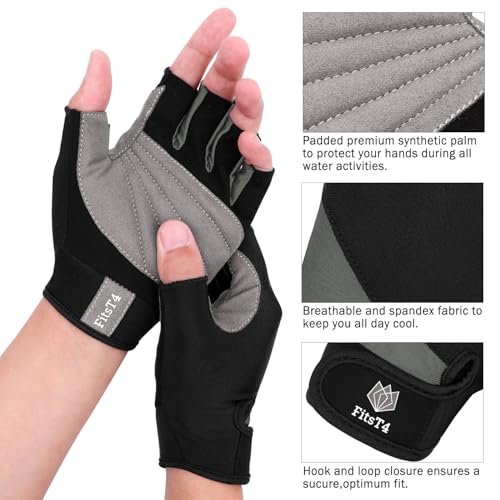 Image of FitsT4 Sports Half Finger Padded Palm Gloves for Diving, Sailing, Jet Skiing, Stand-UP Boarding, Kayaking and Water Skiing, Suitable for Men&Women&Youth