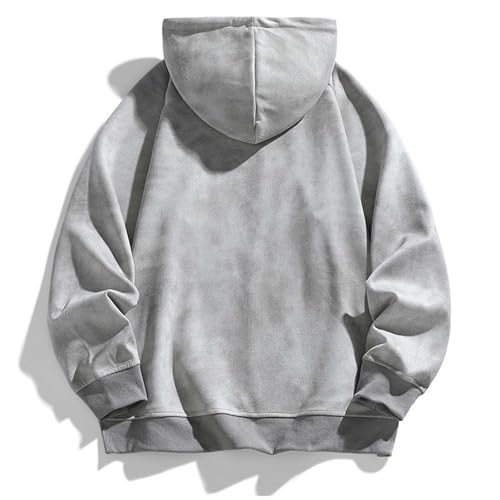 Men's Faux Suede Full Zip Hoodies Long Sleeve Oversized Sweatshirt Casual Vintage Fall Hooded Jacket with Pocket4