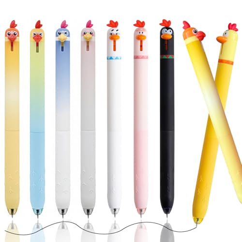 LSLSHY Cute Gel Pens 8Pcs Retractable Chicken And Bird Pens 0.5mm Fine Point Black Ink fun Pens for School Office Supplies Kawaii Novelty Unique Animal Pen (Chicken and Parrot)