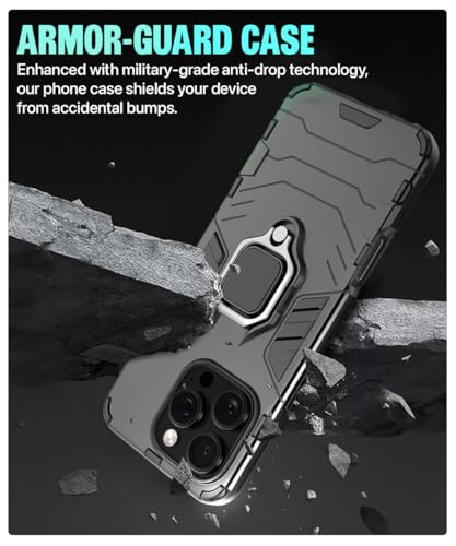 Image of WOW IMAGINE Shock Proof Back Case Mobile Cover for iPhone 16 Pro Max | Back Cover Case (Tough Armor | Hybrid PC + TPU | Ring Holder & in-Built Kickstand | Black)