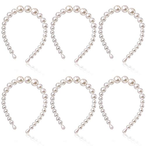 SIQUK 6 Pack Big Pearl Headband for Women Elegant White Pearl Wedding Party Hair Accessories