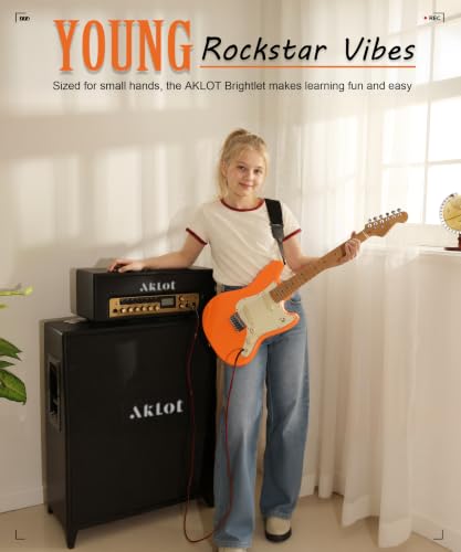 Image of AKLOT Mini Kids Electric Guitar: 3 /4 Size Guitar Kit for Beginners, 1.5in Narrow Neck for Small Hands, Easy to Play, Age 6-12, 36 inch, 10W Amp, Gig Bag, Strap, Cable, Picks & Lesson Book(Orange)