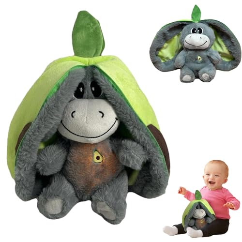 Fruchtesel Plüschtier, Atmendes Stofftier, Atmender Esel, Schlafender Esel mit Musiklichtern, Musik-Frühpädagogik-Puppen-Plüschkissen für Kinder,...