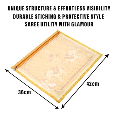 Image of Kuber Industries cotton Saree Cover|Elephant Design Clothes Storage Bag|Single Packing Saree with Zip Closure|Wardrobe Organizer|Pack of 12|Cream