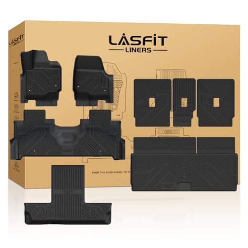 LASFIT Floor Mat&Cargo Backrest Mat for Fit 7 Seats 2025 2026 2027 Ford Expedition Standard Easy Clean 100% TPE All Weather TPE Custom Fit for SUV Car Liners 1st& 2nd& 3rd& Cargo Liner Black 5pcs