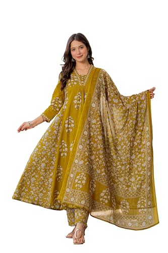 Image of PARTHVI Women's Pure Cotton Block Printed Ethnic Wear Kurta & Palazzo Pants & Dupatta Set