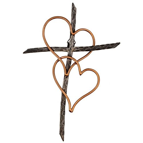 Old River Outdoors Entwined Hearts Decorative Metal Wall Cross – Joined Two Hearts, One Love Promises Kept