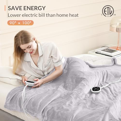 Image of HOMLYNS LuxeHeat Heated Blanket Electric Blanket King Size, Soft Flannel Sherpa Heating Blanket with 10 Heat Settings, 1-10 hrs Timer Auto Shut Off (90x100 inches, Taupe), Only for 120V Voltage Use