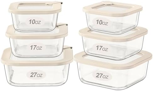 Urban Green Glass Food Storage Containers with Glass Lids, Microw...