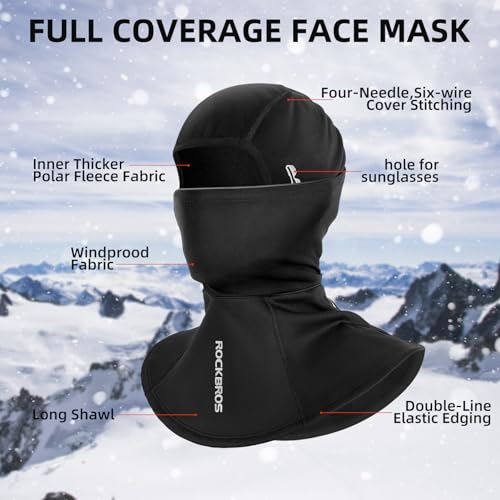Image of ROCKBROS Ski Mask Balaclava for Men Cold Weather Scarf Windproof Thermal Winter Women Neck Warmer Hood for Cycling Hiking