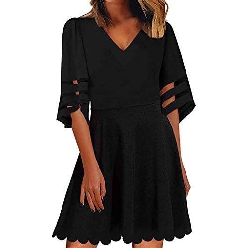 Mujer Vestido Realde Vestido de Verano de Manga Corta Hueco con Cuello en V Sólido Vestido con Adornos a Media Pierna con Adornos Florales Delgados Mini Vestido Noche Ceremonia Fiesta Vestidos de