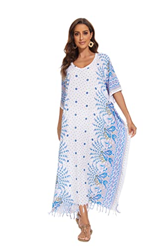 Image of Beautybatik Boho Flora Printed Women Plus Size Kaftan Kimono Loungewear Maxi Long Dress Size XL to 4X