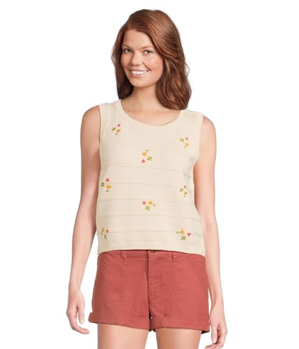 Toad&Co Womens Bianca Crew Tank Embroidered Natural Embroidery