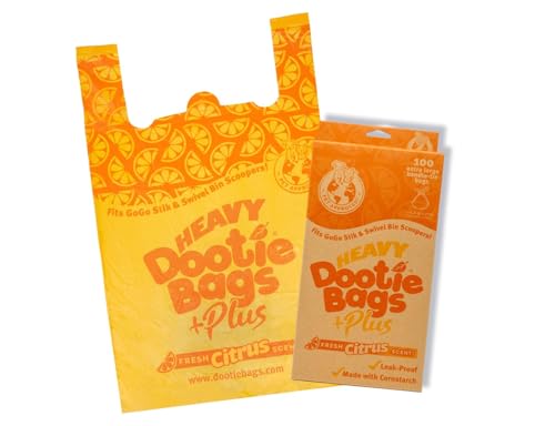 HEAVY Dootie Bags +Plus a Hint of Citrus Scent with EZ Tie Handles. For Pet Dog Poop, Cat Litter. Multi-Use. Fits Swivel Bin and Gogo Stik Scoopers. Made with Cornstarch. Strong, Leakproof, Very Large