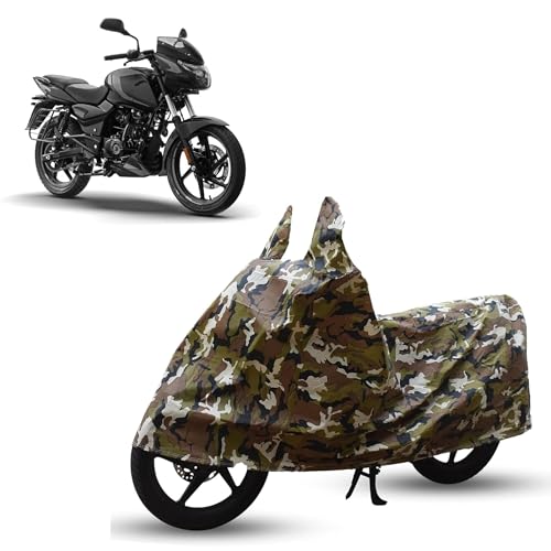 Image of Sulfar Bike Cover for Bajaj Pulsar (125 Series) | Waterproof, Dustproof & UV Protected | All Weather Two Wheeler Cover (Army Green) New 2026 Variants