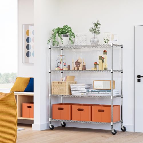 Image of M MZG 4 Tiers Storage Shelves Load 1400LBS, Metal Shelving Wire Metal Shelving Unit Shelves for Storage Adjustable Garage Shelving for Pantry Kitchen Garage Chrome 17.7 inch D x 47.3 inch W x 62.7 inch H