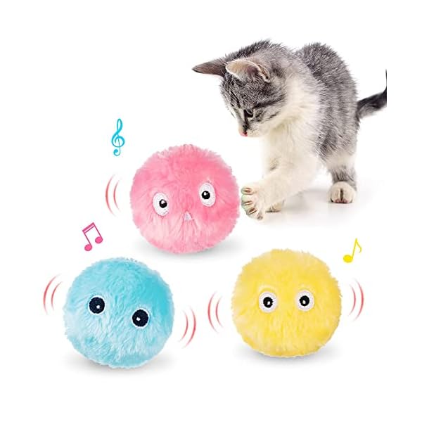 Buntyjoy cat toys, interactive cat toys for indoor cats exercise, 3 pack fluffy plush chirping catnip toys, fun kitty kitten kicker toys