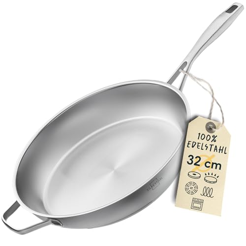 SILBERTHAL Edelstahl Pfanne Unbeschichtet 32 cm - Induktion - Profi Bratpfanne - Röstaromen...