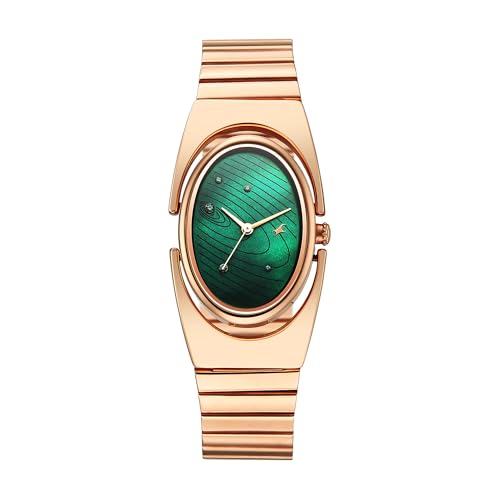 Image of Fastrack UFO Quartz Green Shaped Dial Girls Watch | Rose Gold Colour Band | Watches for Girls Analog - 6318WM02