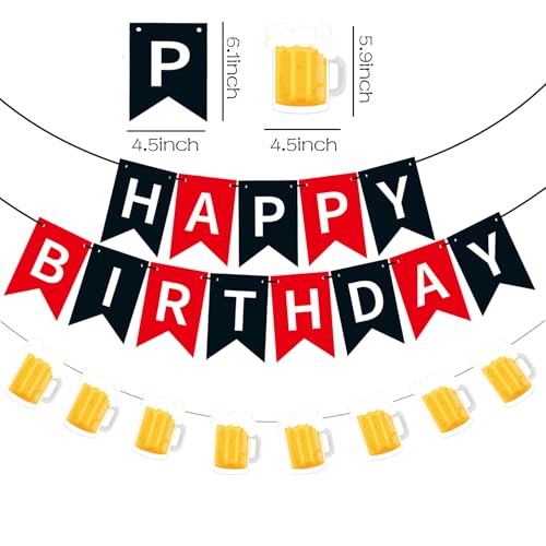 Image of Beer Birthday Banner for Beer Party and Birthday Wedding Party Supplies (Black+Red)