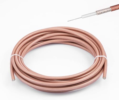 Vecys Cable RG142 Cable Coaxial de Radiofrecuencia de baja Pérdida 16.4FT / 5M Cable Coaxial de Doble Blindaje de Cobre Plateado Marrón