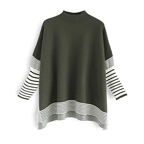 CHICWISH Women's Mustard/Black/Caramel/Olive/Grey Striped Oversize Soft Knit Cape Sweater Pullover