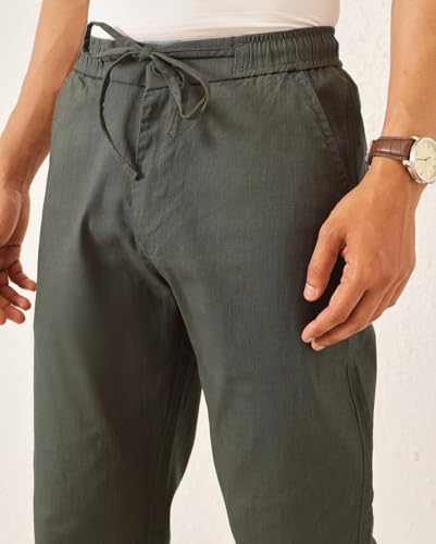 Image of Majestic Man Men's Premium Linen Blend Pants | Lightweight Fabric | Elastic Waist with Drawstring | Regular Fit | Side, Back Pockets | Perfect for Casual, Holidays & Travel