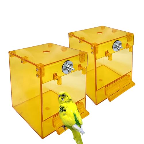 kathson 2PCS Parrot Bath Box Hanging Bird Bathtub Tub Bath Acrylic No-Leakage Shower Box Bowl Cage Accessory for Small Pet Bird Parakeet Canary Cockatiels Budgies Lovebirds（Yellow）