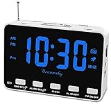 DreamSky Alarm Clock Radio for Bedroom - Small Digital Clock with USB Port, Outlet Powered with Battery Backup, 0-100% Dimmable Display, Transistor FM Radio with Earphone Jack, Snooze, 12/24H