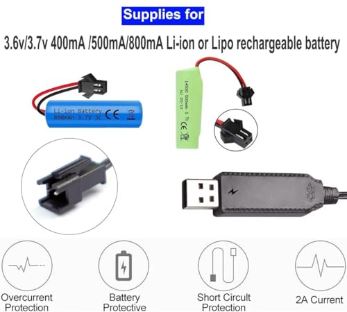 Battery Charger Cable USB Charging Cord 3.6V 3.7V for LiPo Rechargeable Batteries Pack SM-2 Pin Plug Used on RC Toys Car TANK Trucks Trains Boat - Image 3