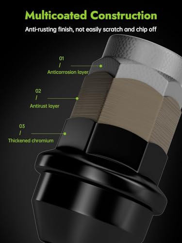 Image of AUTOPTIM M14x2.0 Lug Nuts - Replacement for 2004-2014 Ford F150, 2003-2014 Ford Expedition, 2003-2012 Lincoln Navigator, Black 13 /16 inch 21mm Hex, OEM Factory Style Closed End Wheel Lug Nuts (24pcs)