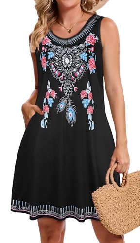 Image of CHICGAL Womens Summer Dresses Casual Sleeveless Loose T Shirt V Neck Sundress Swing Beach Cover Up with Pockets 2026