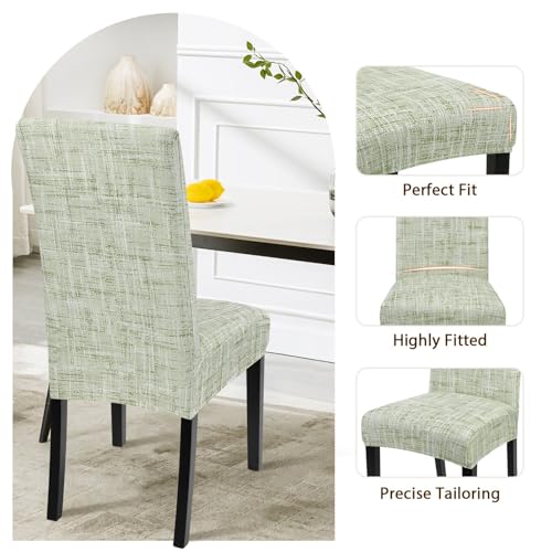 Image of SearchI Dining Room Chair Covers Set of 4, Stretch Printed Parsons Chair Slipcovers Removable Washable Kitchen Chair Protector Cover for Dining Room, Hotel, Ceremony (Green Linen-Look Print)