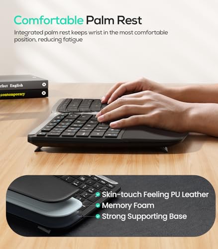 Nulea RT07B Wireless Ergonomic Keyboard - Split Keyboard, Wrist Rest, Natural Typing, Bluetooth and USB Connectivity, USB-C Rechargeable,Compatible with Windows Mac (Silver Black) - Image 5