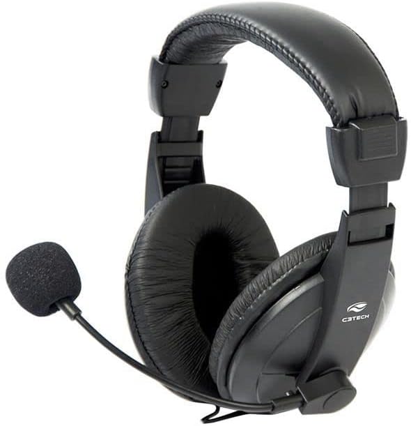 Headset C3Tech PH-60BK Voice ComFort Preto – Com Microfone Integrado Controlador de Volume no Cabo Conexão P2 Microfone com Haste Flexível Impedância de 32Ohms Áudio Stereo, Médio