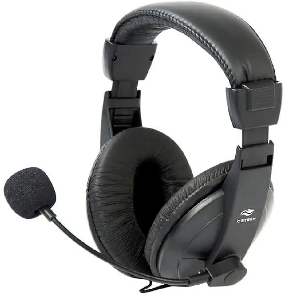 Headset C3Tech PH-60BK Voice ComFort Preto - Com Microfone Integrado Controlador de Volume no Cabo Conexão P2 Microfone com Haste Flexível Impedância de 32Ohms Áudio Stereo, Médio