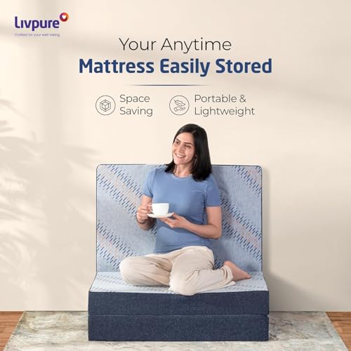 Image of Livpure Smart Tri-Fold Mattress | Foldable Bed | Guest Bed | Travel | Camping | Portable | Single | 78X36X3 Inches