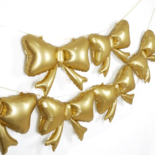 Image of 6 Pieces Bow Balloons, Gold Matte Metallic Foil Bowtie Balloon for Women Men Girls Boys Bow Happy Birthday Party, Wedding Bridal Shower, Baby Shower, Balloon Garland Accessories
