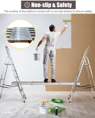 Adjustable Telescoping Work Platform - Aluminum Alloy Scaffold Ladder 3-12ft Non-Slip Extension Workbench for Indoor/Outdoor Use Portable & Durable Construction