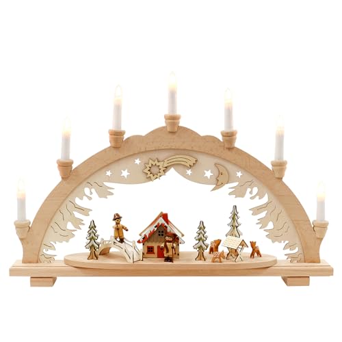 Wichtelstube-Kollektion Holz Schwibbogen Lichterbogen Waldleute XL 57cm Schwippbogen Weihnachten Weihnachtsbogen Schwibbogen Weihnachten 10 Kerzen 230V Anschluss