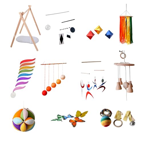 Image of Montessori Baby Mobile Set with Wooden Play Gym – Munari, Octahedron, Gobbi, Dancer, Rainbow & Bell Mobile, Sensory Newborn Toy Set, Nursery Hanging Mobiles (0-6 Months)