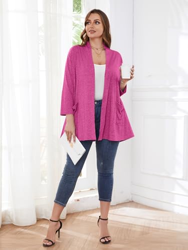 Image of BELAROI Plus Size Lightweight Cardigan Sweaters for Women Casual Open Front 3 /4 Sleeve Cover Up