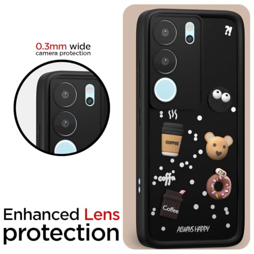 Image of Bintage Cute Fun Ball | Taddy Cartoon 3D Smiley Coffee Cup | Milk Donut | Full Camera Protection Back Cover Compatible for Vivo V2251 / Vivo V29 PRO - Black